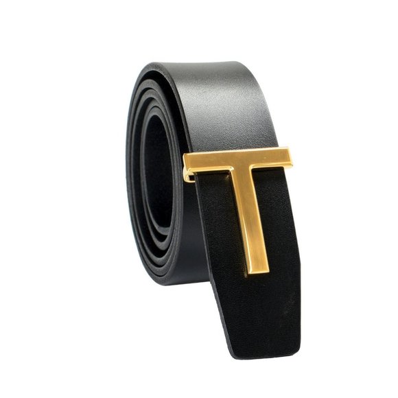 Tom Ford Black Leather Metal T-Buckle Decorated Belt US 38 IT 95 - Picture 2 of 5